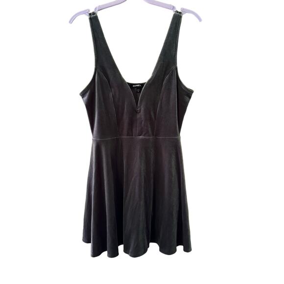 Express Womens Medium Tank Gray Pullover V-Neck Velvet Grunge Skater Dress - Picture 4 of 4